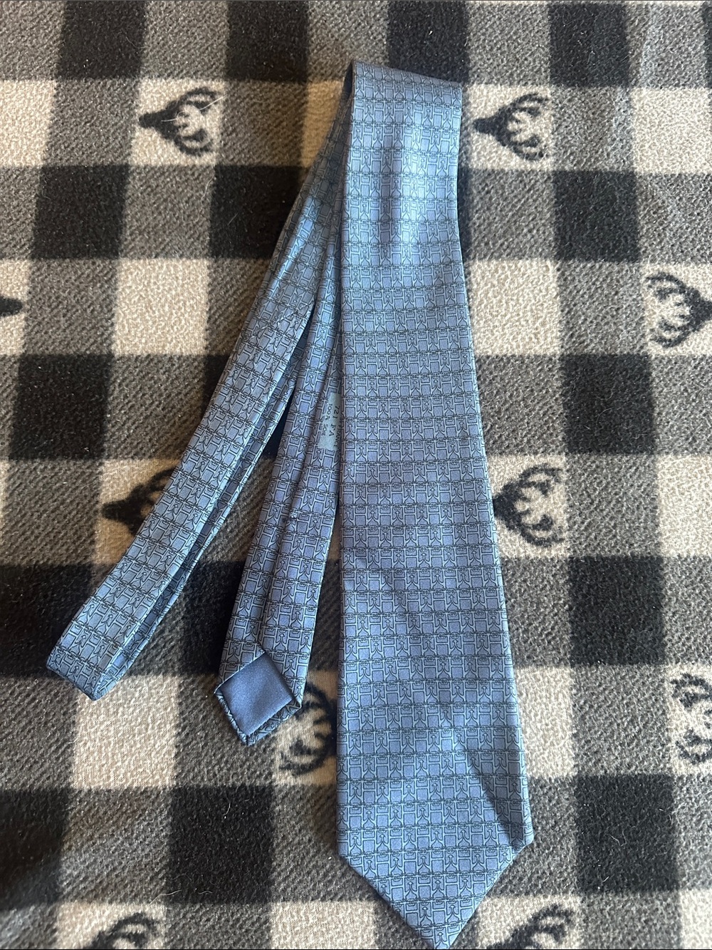 Hermes Blue Patterned Silk Tie